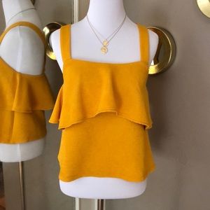 Madewell mustard ruffle top w/cross straps SZ XS